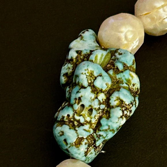 Natural Turquoise Nuggets and milky quartz beads makes this Gemstone Bracelet - Picture 5 of 8